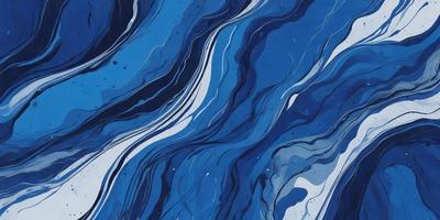The primary subject of the image is a blue and white ocean wave. The setting is the ocean, with the wave crashing against the surface. The visual style is a digital art or illustration, showcasing the intricate details of the wave. The dominant colors are blue and white, creating a serene and calming atmosphere.