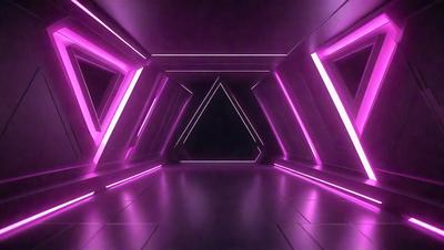 The primary subject of the image is a purple hallway with a patterned floor. The setting is a dark room with a purple glow, creating a unique and visually striking atmosphere. The visual style appears to be a combination of digital art and illustration, with the purple lighting and patterned floor adding a futuristic and artistic touch to the scene. The colors and mood convey a sense of mystery and intrigue, as the viewer is drawn into the purple-lit hallway.