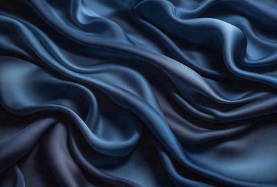 The primary subject of the image is a blue fabric, which appears to be a piece of cloth or a curtain. The setting is a room with a blue background, which creates a cohesive and visually appealing environment. The visual style of the image is a combination of photo and digital art, as it captures the intricate details of the blue fabric while also showcasing its texture and pattern. The dominant colors in the image are blue and black, which contribute to a calm and serene atmosphere.