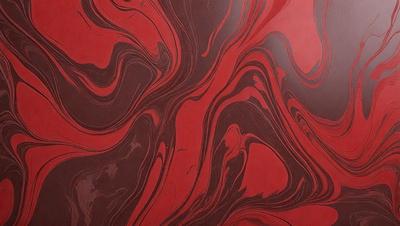 The primary subject of the image is a red and brown marbled surface, which appears to be a piece of wood or a wall. The setting is a room with a red wall, and the visual style is a close-up of the marbled surface. The colors and mood of the image are predominantly red and brown, creating a warm and earthy atmosphere.