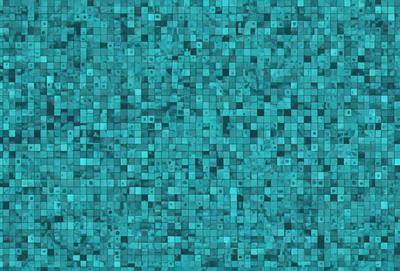 The primary subject of the image is a blue, pixelated background. The setting is a blue ocean, and the visual style is a digital art or illustration. The dominant colors are blue and green, creating a calm and serene atmosphere.