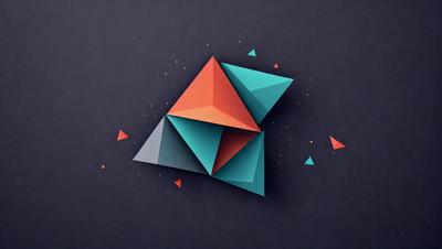 The primary subject of the image is a three-dimensional geometric shape, which appears to be a blue and orange pyramid. The setting is a dark blue background, which contrasts with the vibrant colors of the pyramid. The visual style of the image is a combination of digital art and illustration, creating a unique and eye-catching design. The dominant colors of the image are blue and orange, which evoke a sense of depth and energy.
