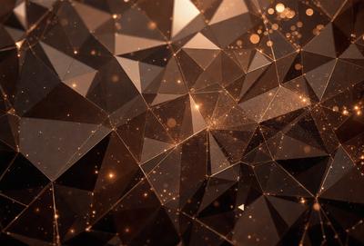 The primary subject of the image is a close-up of a geometric pattern, possibly a diamond or a crystal, with a golden glow. The setting is a dark background, which contrasts with the bright and shiny pattern. The visual style appears to be a combination of a photo and digital art, as the pattern seems to be a part of a larger design. The colors and mood of the image are warm and inviting, with the golden glow creating a sense of depth and intrigue.
