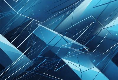 The primary subject of the image is a blue and white geometric pattern. The setting is a dark blue background, which contrasts with the bright blue and white shapes. The visual style is a digital art or illustration, creating a modern and abstract appearance. The colors and mood of the image are predominantly blue and white, giving it a clean and minimalist feel.