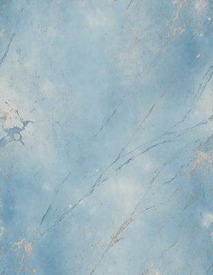 The primary subject of the image is a blue marble wall with a pattern of white lines. The setting is a room with a blue sky visible in the background. The visual style is a photo, and the colors and mood are predominantly blue and calm.