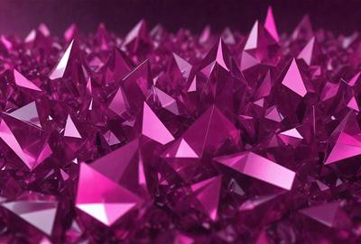 The primary subject of the image is a large number of pink triangles, which are arranged in a dense pattern. The setting is a purple background, which adds to the overall mood of the image. The visual style is a combination of digital art and illustration, creating a unique and eye-catching design. The colors and mood of the image are predominantly pink, giving it a warm and vibrant atmosphere.