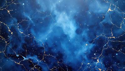 The primary subject of the image is a blue, cloudy sky filled with stars. The setting is a nighttime scene with a dark background, and the visual style is a digital art or illustration. The colors are predominantly blue, with some white and yellow stars, creating a serene and peaceful atmosphere.