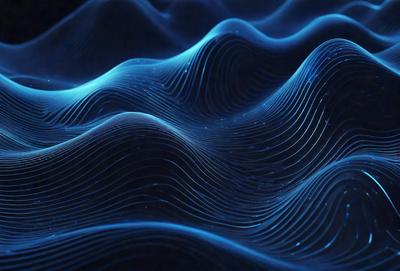 The primary subject of the image is a blue wave pattern, which is the main object, scene, or focus of the image. The setting or background is a dark blue surface, which adds to the overall atmosphere. The visual style of the image is digital art, as it is a digital representation of a wave pattern. The dominant colors in the image are blue and black, creating a calm and serene mood.