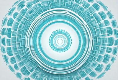 The primary subject of the image is a large, circular, blue and white structure with a hole in the center. The setting is a blue and white background, which adds to the overall visual style. The image appears to be a digital art or illustration, showcasing a unique and intricate design. The dominant colors are blue and white, creating a sense of depth and complexity in the scene.
