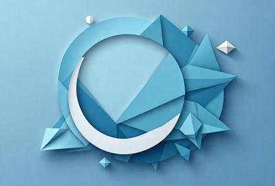 The primary subject of the image is a blue and white geometric design, which appears to be a piece of art or a decorative item. The setting is a blue background, which complements the colors of the design. The visual style is a combination of digital art and illustration, creating a unique and eye-catching piece. The dominant colors are blue and white, giving the design a clean and modern appearance.