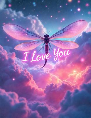 The primary subject of the image is a dragonfly, which is the main object, scene, or focus of the image. The setting/background features a pink and purple cloudy sky, creating a vibrant and colorful atmosphere. The visual style of the image is digital art, as it is a digital illustration of a dragonfly flying through the clouds. The dominant colors and overall mood of the image are pink and purple, giving it a warm and dreamy feel.