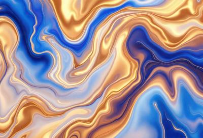 The primary subject of the image is a blue and gold swirling pattern, which appears to be a digital art or illustration. The setting is a blue background, and the visual style is a mix of digital art and illustration. The dominant colors are blue and gold, creating a vibrant and lively atmosphere.