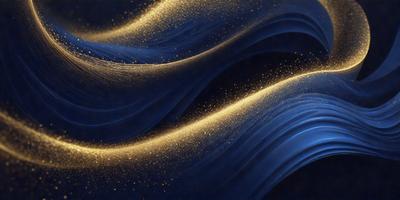 The primary subject of the image is a blue and gold wave pattern. The setting is a blue background, and the visual style appears to be a digital art or illustration. The dominant colors are blue and gold, creating a serene and calming atmosphere.