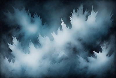 The primary subject of the image is a large, white, and blue tree with a lot of branches. The tree is surrounded by a dark, cloudy sky, which creates a moody atmosphere. The visual style of the image is a combination of digital art and illustration, giving it a unique and artistic appearance. The colors and mood of the image are predominantly dark and dramatic, with the white and blue tree standing out against the dark sky.