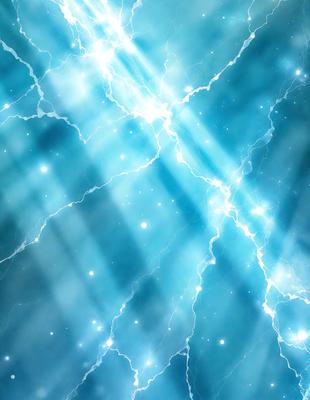 The primary subject of the image is a bright blue sky filled with lightning bolts. The setting is a clear blue sky, and the visual style is a digital art or illustration. The colors and mood of the image are vibrant and energetic, with the blue sky and lightning bolts creating a dynamic and lively atmosphere.