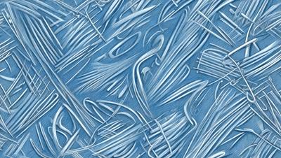 The primary subject of the image is a blue background with a pattern of silver metal wire. The setting appears to be a blue surface, possibly a wall or a piece of artwork. The visual style of the image is a combination of digital art and illustration, as the metal wire pattern is created using a digital medium. The colors in the image are predominantly blue and silver, giving the scene a calm and serene atmosphere.