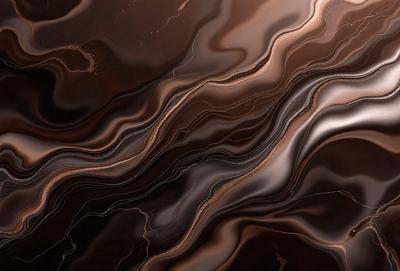The primary subject of the image is a close-up of a marble-like surface with a brown and black color scheme. The setting is a dark room, and the visual style appears to be a combination of a photo and a digital art or illustration. The colors and mood of the image are dark and moody, creating a dramatic and intense atmosphere.