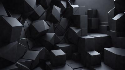 The primary subject of the image is a black and white photo of a wall with a pattern of black and white cubes. The setting is a dark room, and the visual style is a black and white photograph. The dominant colors are black and white, and the overall atmosphere is mysterious and intriguing.