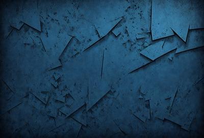 The primary subject of the image is a blue wall with a pattern of broken pieces. The setting is a room with a blue background. The visual style is a combination of digital art and illustration. The dominant colors are blue and grey, creating a calm and soothing atmosphere.