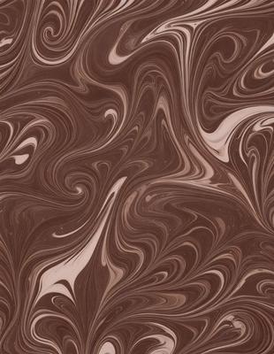 The primary subject of the image is a close-up of a chocolate-colored patterned surface, which appears to be a marbled or swirled design. The setting is a room with a wall that features this unique pattern. The visual style of the image is a close-up, which emphasizes the intricate details of the pattern. The colors and mood of the image are predominantly dark and rich, with the chocolate color evoking a sense of luxury and sophistication.