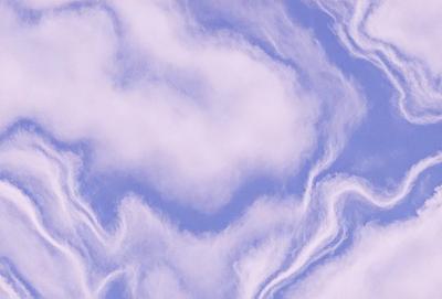 The primary subject of the image is a cloudy blue sky with a purple hue. The setting is a vast expanse of the sky, with no visible land or objects. The visual style is a combination of a photo and digital art, creating a unique and artistic representation of the sky. The colors and mood of the image are serene and calming, with the purple hue adding a touch of mystery and depth to the scene.