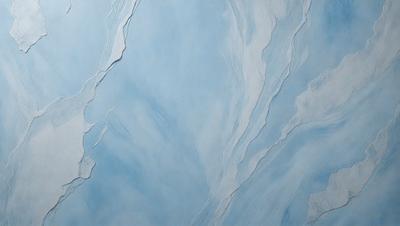 The primary subject of the image is a blue and white painting of a water surface. The setting is a large body of water, with a cloudy sky visible in the background. The visual style is a painting, which gives the image a more artistic and creative appearance. The dominant colors are blue and white, creating a serene and calming atmosphere.