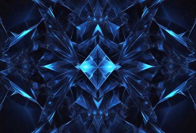 The primary subject of the image is a blue and white geometric pattern, which appears to be a digital art or illustration. The setting is a dark blue background, which contrasts with the bright blue and white colors of the pattern. The visual style suggests that the image is a creative and artistic representation of a geometric design. The overall atmosphere of the image is one of intricacy and beauty, with the blue and white colors evoking a sense of calmness and sophistication.