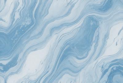 The primary subject of the image is a blue and white marbled tile. The setting is a bathroom, as the tile is placed on a wall. The visual style is a close-up of the tile, showcasing its intricate design. The dominant colors are blue and white, creating a calm and soothing atmosphere.