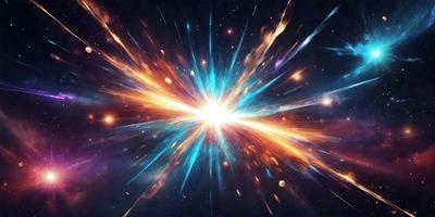 The primary subject of the image is a bright, colorful, and dynamic explosion. The setting is a dark, starry background, which contrasts with the vibrant colors of the explosion. The visual style is a combination of digital art and illustration, creating a dynamic and engaging scene. The colors and mood of the image are energetic and lively, with the explosion's vivid colors and the starry background creating a sense of wonder and excitement.