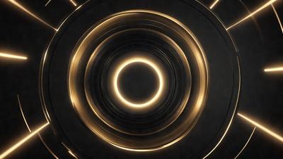 The primary subject of the image is a large, round, golden circle. The setting is a dark background, which contrasts with the bright, golden circle. The visual style is a combination of a photo and digital art, creating a unique and eye-catching effect. The colors and mood of the image are predominantly golden and warm, giving it a sense of depth and richness.