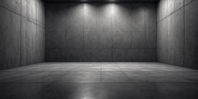 The primary subject of the image is a large, empty room with a concrete wall. The setting is a dark, empty space, and the visual style is a black and white photo. The room appears to be a warehouse or a storage area, with a concrete floor and a cement wall. The overall atmosphere is one of emptiness and darkness.
