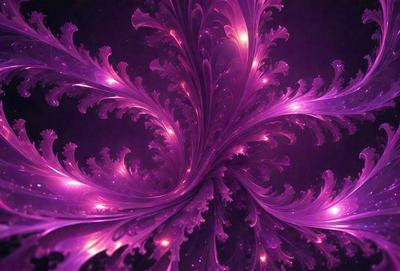 The primary subject of the image is a purple, swirling, and flowing pattern, which appears to be a digital art or illustration. The setting is a dark background, which contrasts with the vibrant purple color of the pattern. The visual style suggests a creative and artistic approach to the image. The dominant colors and overall atmosphere convey a sense of movement, energy, and beauty.