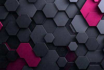 The primary subject of the image is a black and pink geometric pattern. The setting is a black background, and the visual style appears to be a digital art or illustration. The dominant colors are black and pink, creating a bold and striking appearance.