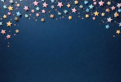 The primary subject of the image is a blue background with a pattern of stars. The setting is a dark blue wall, and the visual style appears to be a digital art or illustration. The dominant colors are blue and white, creating a calm and serene atmosphere.