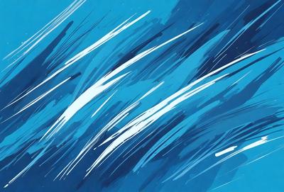 The primary subject of the image is a blue and white painting of a wave. The setting is a blue background, and the visual style is a digital art or illustration. The dominant colors are blue and white, creating a calm and serene atmosphere.