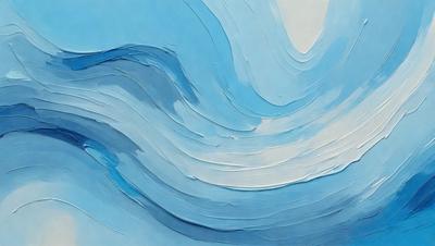 The primary subject of the image is a painting of a wave. The setting is a blue background, which creates a contrast with the wave. The visual style is a painting, and the colors and mood are predominantly blue, giving the painting a calm and serene atmosphere.