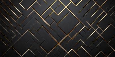 The primary subject of the image is a black and gold patterned wallpaper. The setting is a room with a black and gold patterned wallpaper on the wall. The visual style is a close-up of the wallpaper, showcasing its intricate design. The colors and mood of the image are predominantly black and gold, creating a luxurious and elegant atmosphere.