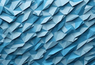 The primary subject of the image is a blue wall with a pattern of triangles. The setting is a room with a blue background. The visual style is a digital art or illustration, creating a unique and interesting pattern on the wall. The dominant colors are blue and white, giving the image a calm and soothing atmosphere.