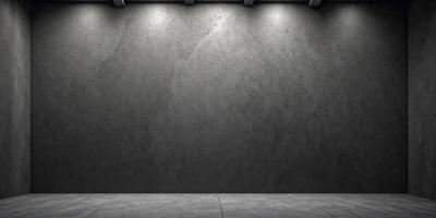 The primary subject of the image is a large, gray, textured wall. The setting is a room with a concrete floor. The visual style is a photo, and the dominant colors are gray and black. The overall atmosphere is minimalistic and industrial.