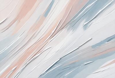 The primary subject of the image is a white and blue painting, which features a white background with blue stripes. The setting is a canvas, and the visual style is a painting. The colors and mood of the painting are predominantly white and blue, creating a calm and serene atmosphere.