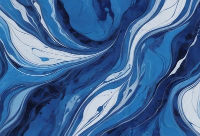The primary subject of the image is a blue and white swirling pattern, which appears to be a painting or a digital artwork. The setting is a blue background, which complements the colors of the swirling pattern. The visual style suggests that the image is a digital artwork or a painting, rather than a photo. The dominant colors are blue and white, creating a calming and soothing atmosphere.