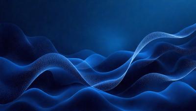 The primary subject of the image is a blue wave pattern, which is the main object, scene, or focus of the image. The setting or background is a dark blue sky, and the visual style is a digital art or illustration. The dominant colors and overall atmosphere are a mix of blue and black, creating a sense of depth and contrast.