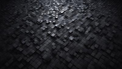The primary subject of the image is a black and white patterned surface, which appears to be a tile or a brick wall. The setting is a dark room, and the visual style is a close-up of the patterned surface. The colors and mood of the image are predominantly dark and moody, with the black and white pattern creating a sense of depth and contrast.