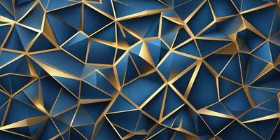The primary subject of the image is a blue and gold geometric pattern. The setting is a blue background, and the visual style appears to be a digital art or illustration. The dominant colors are blue and gold, creating a sense of depth and sophistication.