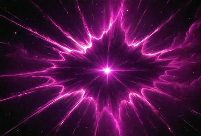 The primary subject of the image is a bright pink light, which appears to be a star or a light source. The setting is a dark background, which contrasts with the bright pink light. The visual style of the image is a combination of a photo and digital art, creating a unique and eye-catching effect. The colors and mood of the image are predominantly pink, giving it a warm and vibrant atmosphere.