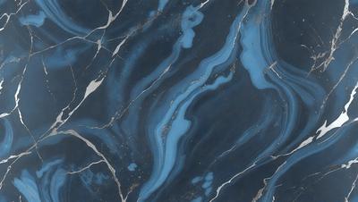 The primary subject of the image is a blue marble tile with a patterned design. The setting is a bathroom, as indicated by the presence of a sink. The visual style is a close-up of the tile, showcasing its intricate design. The dominant colors are blue and white, creating a calm and soothing atmosphere.