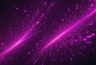 The image features a purple background with a bright, colorful, and swirling pattern. The primary subject is a bright purple light, which appears to be a neon light or a purple laser beam. The setting is a dark background, which contrasts with the bright purple light. The visual style is a combination of digital art and illustration, creating a vibrant and eye-catching scene. The colors and mood of the image are predominantly purple, with a sense of energy and excitement