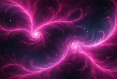 The primary subject of the image is a pink spiral pattern, which is the main object, scene, or focus of the image. The setting or background of the image is a dark, starry sky, which adds to the overall atmosphere. The visual style of the image is a combination of photo and digital art, creating a unique and eye-catching pattern. The colors and mood of the image are predominantly pink, giving it a warm and inviting feel.