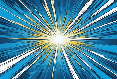 The primary subject of the image is a bright yellow and blue light, which appears to be a sunburst or a light source. The setting is a blue background, which creates a contrasting and visually appealing effect. The visual style of the image is a combination of digital art and illustration, giving it a dynamic and vibrant appearance. The dominant colors in the image are yellow and blue, which evoke a sense of warmth and energy.