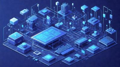 The primary subject of the image is a computer monitor with a keyboard and a mouse. The setting is a blue background, which adds a futuristic and technological feel to the scene. The visual style is digital art, as the monitor, keyboard, and mouse are all depicted in a stylized and detailed manner. The colors and mood of the image are predominantly blue, which creates a sense of calmness and sophistication.